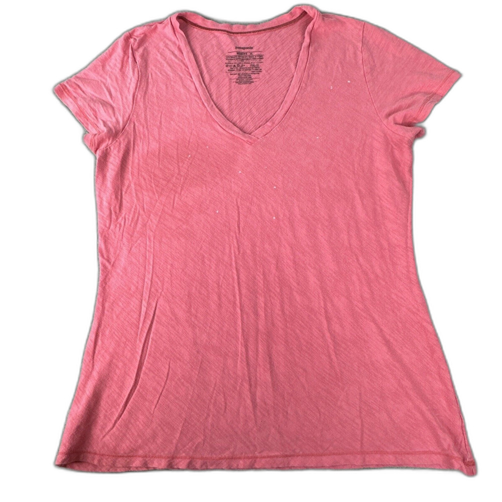 Patagonia V-Neck T-Shirt Pink Organic Cotton Blend Top Basic Tee Womens XL